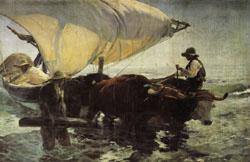 Joaquin Sorolla Y Bastida Return from Fishing Towing the Bark Spain oil painting art